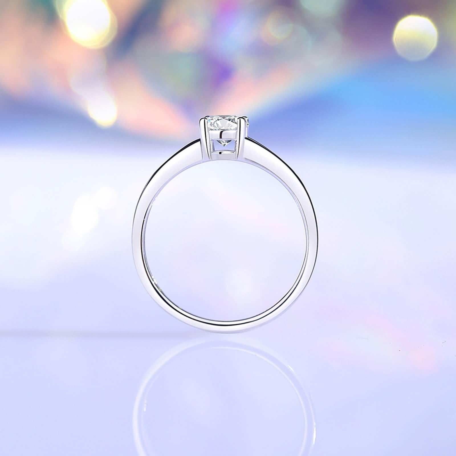 Anillo de compromiso solitario de moissanita de platino para mujer con moissanita de 0,5 quilates, anillos de boda simples para ella, oro blanco de 9 K/14 K/18 quilates/PT950 | Talla H 1/2-V 1