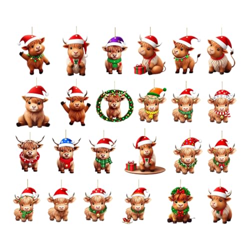 Calendario de cuenta regresiva de Navidad, decoración acrílica 2D de de las tierras altas, 24 días de Navidad, acrílicos 2D de de las tierras altas, para adultos, adolescentes