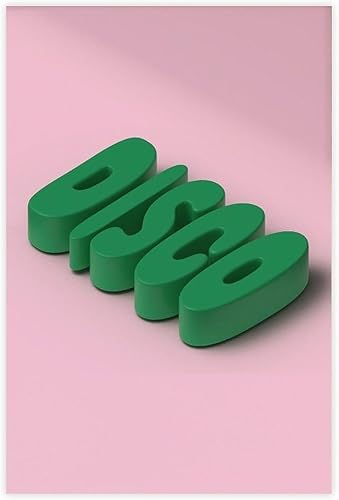 Disco Typography Pink And Green Print - Funky Disco, 70s 80s 80s, 3D DISCO, Party Night, Trendy Home Poster, Minimalist Retro, Colourful Art Canvas