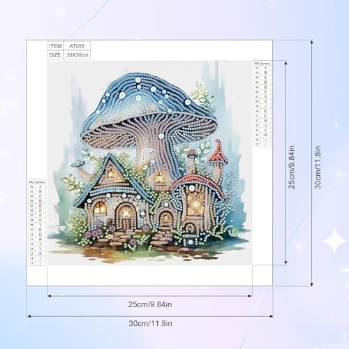 Image of AiYuanzsh Diamond Art Painting Kit Mushroom House 12x12inch | For Adults, 5D Special Shape, For Beginners, Crystal Rhinestones, Home Wall Decoration Gift