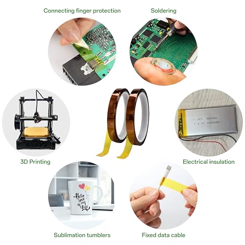 Image of Heat Tape, 4 Rolls High Temperature Heat Resistant Tape, Kapton Tape for Sublimation, Heat Press, Circuit Board, Soldering, Thermal Tape, 10mm&20mm x 33m