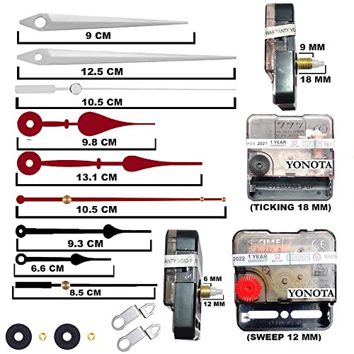 Image of YONOTA� A Product of SONAM Quartz, Sweep & Ticking Silent Movement Machine for Wall Clock (2 Sets DIY)( Needles: Antique Silver,Maroon,Gold) (Made in India 100%)