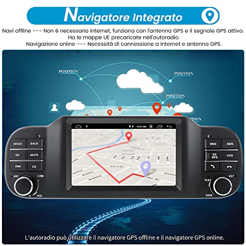 AWESAFE Autoradio 1 Din per Fiat Panda (2013-2020) - Touchscreen 5 pollici, Android 10 (2G+32GB), FM, AM, RDS, GPS, Bluetooth, WIFI, SD, USB, Comandi al volante, Mirror Link