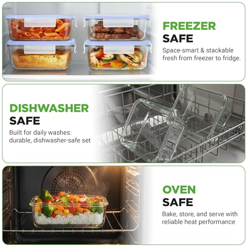 Image of NutriChef 10-Piece Glass Food Containers - Stackable Superior Glass Meal-prep Storage Containers, Newly Innovated Leakproof Locking Lids w /Air Hole, Freezer-to-Oven-Safe (Blue)