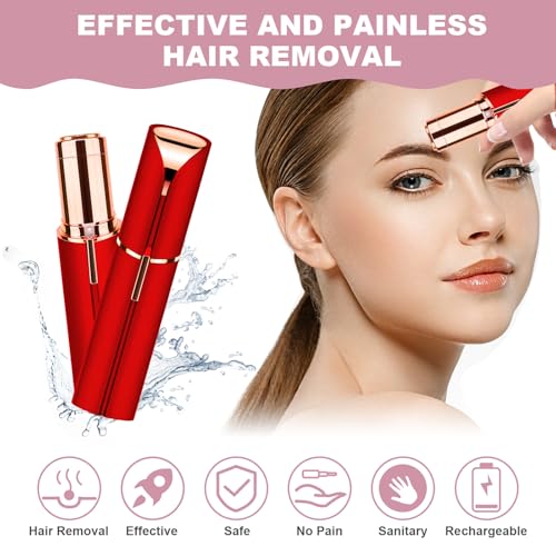 Uraqt Epilatore Viso Donna, Depilatore Rasoio Per Viso, Usb Ricaricabile Rasoio Viso Donna, Con Led E Usb, Rasoio Elettrico Indolore Per Viso, Labbra, Baffetti, La Zona Bikini(Rosso) - 2