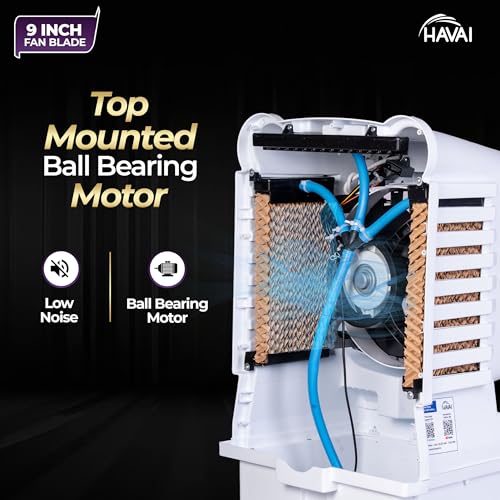 Image of HAVAI Arizona 9 Mini Personal Air Cooler | India's First 9-Inch Blade Cooler | 2600 RPM | 5 Ft Air Throw | 3-Side Honeycomb | 12L Tank | Motorised Louvers | 80W | Ideal for 50 Sq Ft