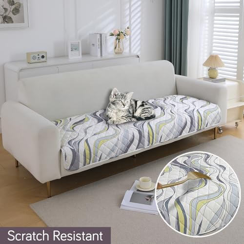 Image of HOKIPO Polyester Printed Waterproof + Anti-Slip + Quick Dry Sofa Seat Mats, Curved Lines Pearl White - Length 60cm (AR-5229-P1)