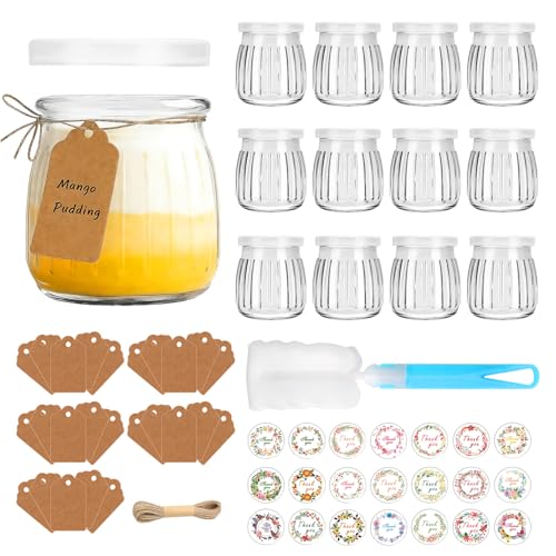 24 Piezas Tarros de Yogur con Tapa, 200ml Tarros de Yogur Transparentes con Tapa,Tarross de Cristal...