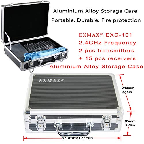 Sistema Inalámbrico de Transmisión de Voz EXMAX EXD-101 2.4G para Traducción en Iglesias, Museos y Turismo: 2 Transmisores, 15 Receptores, Estación de Carga de 16 Puertos y Maleta Negra de Almacenamiento miniatura 2