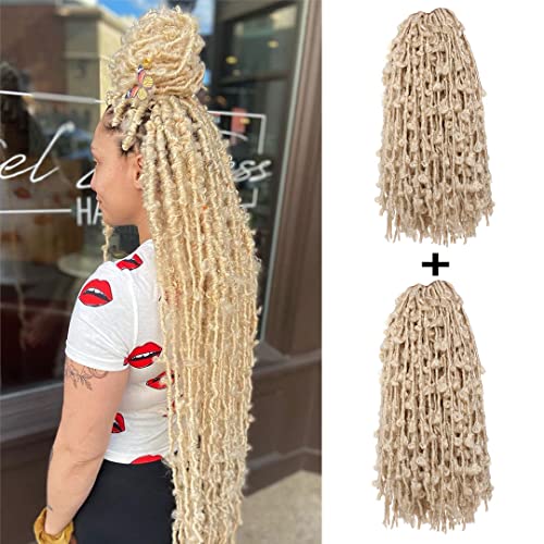 ZRQ 18 Inch Crochet Butterfly Locs Distressed Faux Locs Blonde Messy Synthetic Crochet Braiding Hair Pre looped Soft Goddess Locs Extensions(1 Pack 613#)