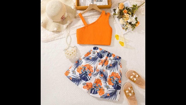 Set Vestiti Bambina Estate - Top E Pantaloncini, Completo Sportivo Per Mare E Gioco