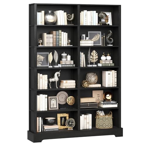 Image of TVU 6-Tier Wood Book Shelf, 47 inch Wide Large Bookcase and Bookshelf, 76 inch Tall Bookcase with Storage, Freestanding Wood Display Book Shelves for Living Room, Home Office, Black