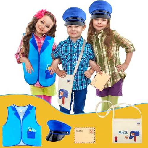 Disfraz infantil de cartero con chaleco, gorra y bolsa miniatura 5