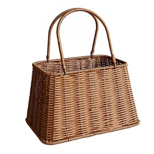 Cesta de Mimbre Imitación Plástico, Cesta de Picnic Trenzada con Asa, Gran Capacidad y Ligera - Durable y Multifuncional, Ideal para Almacenaje de Alimentos y Uso Exterior