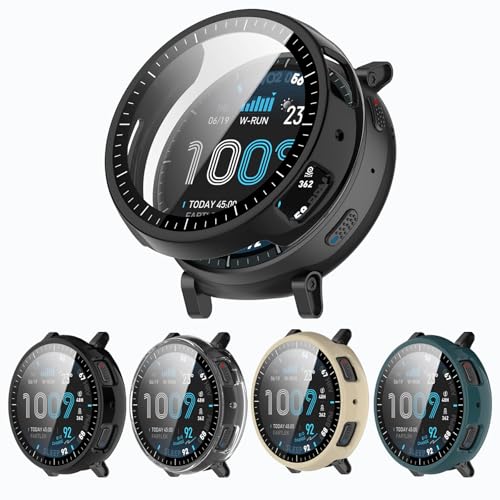 Image of [4-Pack] Screen Protector Case with Tempered Glass Compitible with Amazfit Active Max Smart Watch, Hard PC Case Screen Protector Cover Bumper Accessories for Women Men