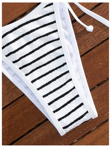 GORGLITTER Women's 2 Piece Striped Swimsuits High Cut Tie Side Halter Triangle Sling Bikini Set Swimwear4