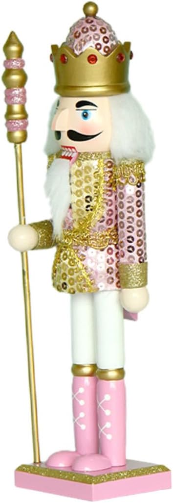Sequin Fabric Nutcracker Figure King Christmas Ornament 30cm Pink Wooden Nutcracker Doll Home Desktop Decor for Holiday Seasonal Decoration