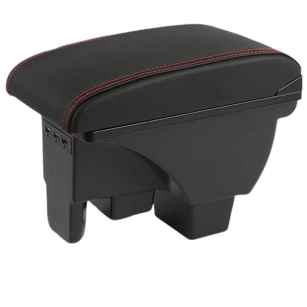 FSOZDBBPL For Polo 2019-2024 Car Armrest Box Storage Box Retrofit Parts Interior Parts(B1 Black red Corium)