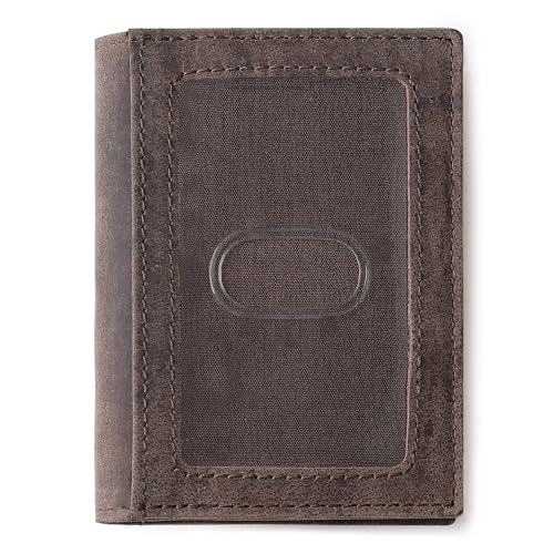 Image of Genuine Leather RFID Blocking Card Holder Wallet for Men - Slim Minimalist Front Pocket Wallet with Card Puller & ID Window - Holds 10 Cards