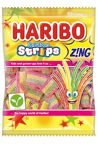HARIBO Rainbow Strips Sour and Fruity Gummy Sweets 130g Share Size