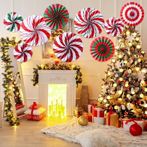 Image of Outus 27 Pcs Christmas Hanging Decorations Candy Paper Fans Peppermint