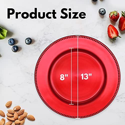 Dacakews Metallic Red Bead Charger Plates 13Inch, Set 10Pcs Plastic Round Charger Plates Bulk Wedding, Dinner,Wedding,Party,Event,Decoration(Beaded Red 10) #TOP3
