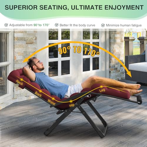 Suteck BZ-1833-214 Oversized Zero Gravity Chair,29In Xl Lounge Chair W/Removable Cushion&Headrest, Reclining Camping Chair W/Upgraded Lock And Footrest, Reclining Patio Chairs Recliner thumb #3