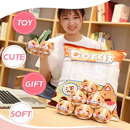 Chdgioha Kawaii Plush Mini Corgis, Hamsters, Bunny, Avocado, Penguin Stuffed Animal Toys - Cute Snack Bag Pillow Cushion Gift (Corgi) #TOP2