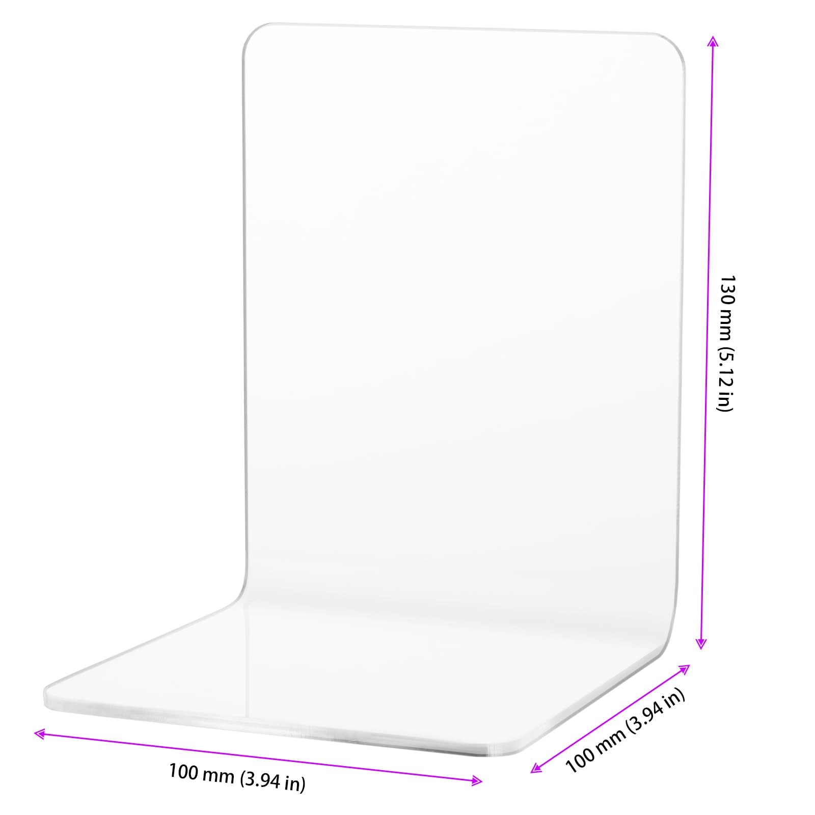 SINJEUN 8 Pack Clear Acrylic Bookends, 10x10x13cm Small Bookends Shelves - Image 2