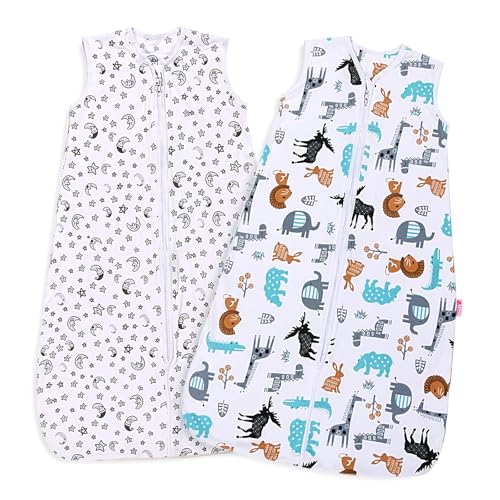 Image of Lictin Baby Sleep Sack 0.5 Tog - 2 Pack Toddler Sleeping Sack 18-36 Months, Summer Baby Sleeping Bag, Sleeveless Baby Wearable Blanket with Adjustable Length and 2-Way Zipper | Summer Baby Sleeping Bag, Sleeveless Baby Wearable Blanket with Adjustable Length and 2-Way Zipper