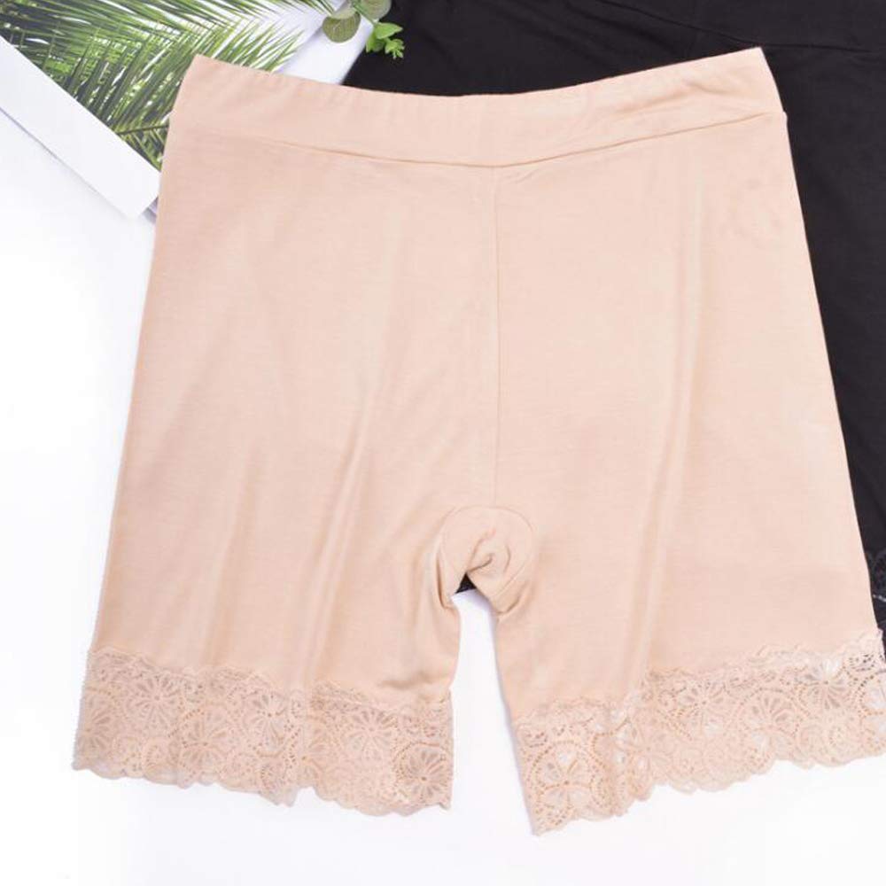 Calzoncillos para mujer bajo falda corta anti-chafing pantalones cortos ropa interior de seguridad pantalones largos de cintura alta leggings de encaje mallas cortas con borde de encaje