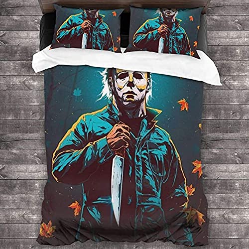 BOKAQI Juego De Ropa De Cama, Funda Nórdica Y Funda De Almohada De Microfibra, Ropa De Cama De Tres Piezas con Estampado Digital 3D Curse of Michael Myers,H,260×220cm