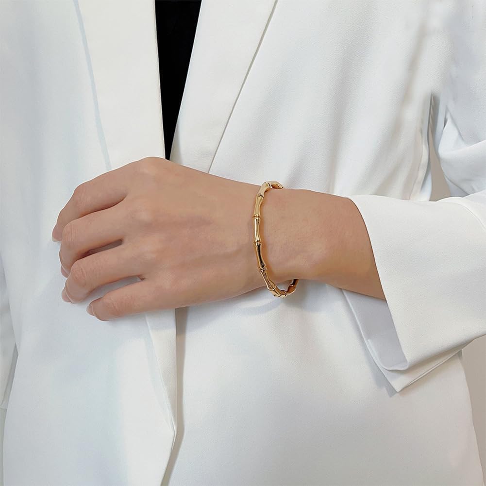 Bamboo Bracelet Bangle Clasp Gold Bangles Stainless Steel Bamboo Design Gold Bracelet for Women Men Dainty Handwrist Jewelry Gift - Image 2