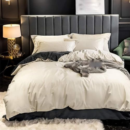 Juego de Funda nórdica de Microfibra de Terciopelo de 4 Piezas, Ropa de Cama Ultra Suave y Transpirable para tamaño Queen y King, Color sólido, Estilo