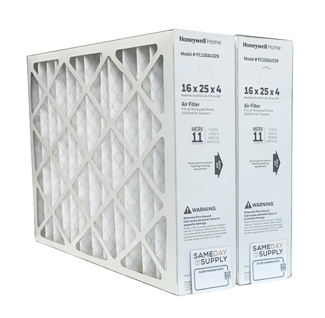 Similar to stock photo Honeywell FC100A1029 (3 Pack) - 16\" x 25\" x 4\" Pleated Air Filter, MERV 11 Bundle with Same Day Supply Filter Change Reminder