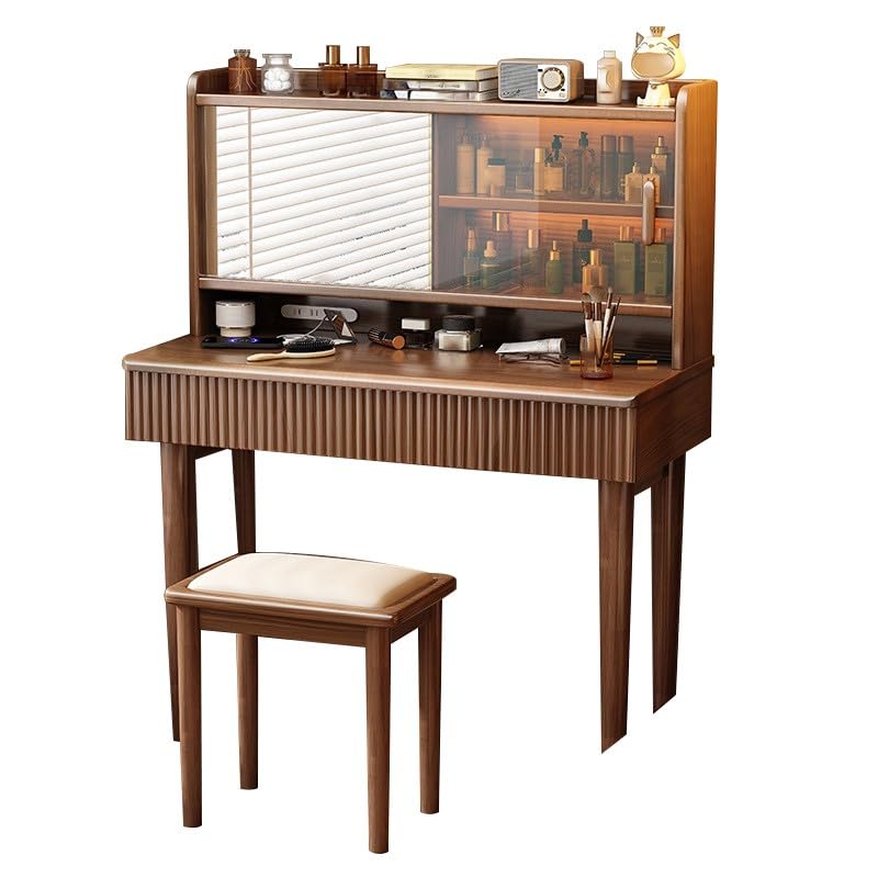 Mesa de maquillaje con enchufes y cajones grandes para organizar joyas
