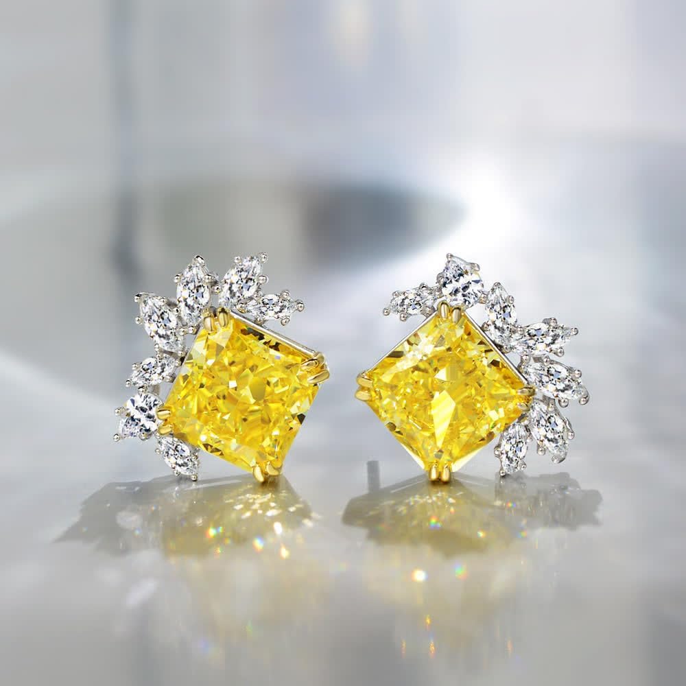 E0212 s925 sterling silver flower 5 carat square 10 * 10mm high carbon diamond stud earrings versatile gift for girls