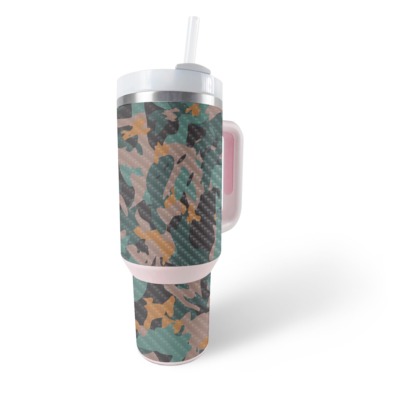 MightySkins Carbon Fiber Skin Compatible with Stanley The Quencher H2.0 FlowState 40 Oz Tumbler - Muted Camouflage | Protective, Durable Textured Carbon Fiber Finish | Easy to Apply