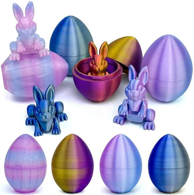 4PCS 3D Printed Eggs with Rabbit Inside,Funny Gifts Easter Basket Essentials,Surprise Gifts to Enhance the Festive Atmosphere, Unique Collectible Desktop Ornaments (Multicolor C)