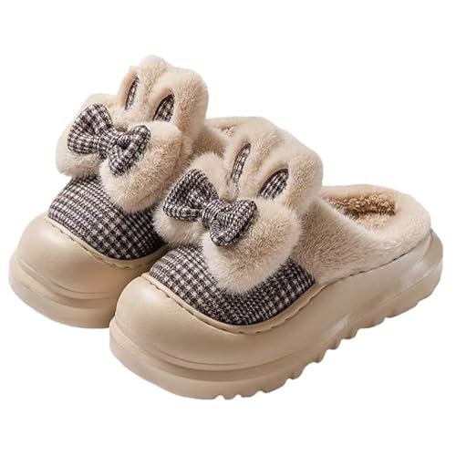 SMMZRF Pantofole Scarpe da Donna in Cotone con Suola Spessa, Pantofole in Peluche Antiscivolo E Impermeabili-Beige-40-41