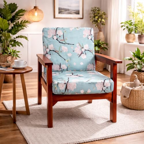 Image of STITCHNEST 'Contour Fit Series' Stretchable Printed Wooden Sofa Cover (Pack of 10) - Elastic Wooden Chair Cover | Wooden Sofa Seat Cover | Size - 20-21 x 20-21 x 3-5 in