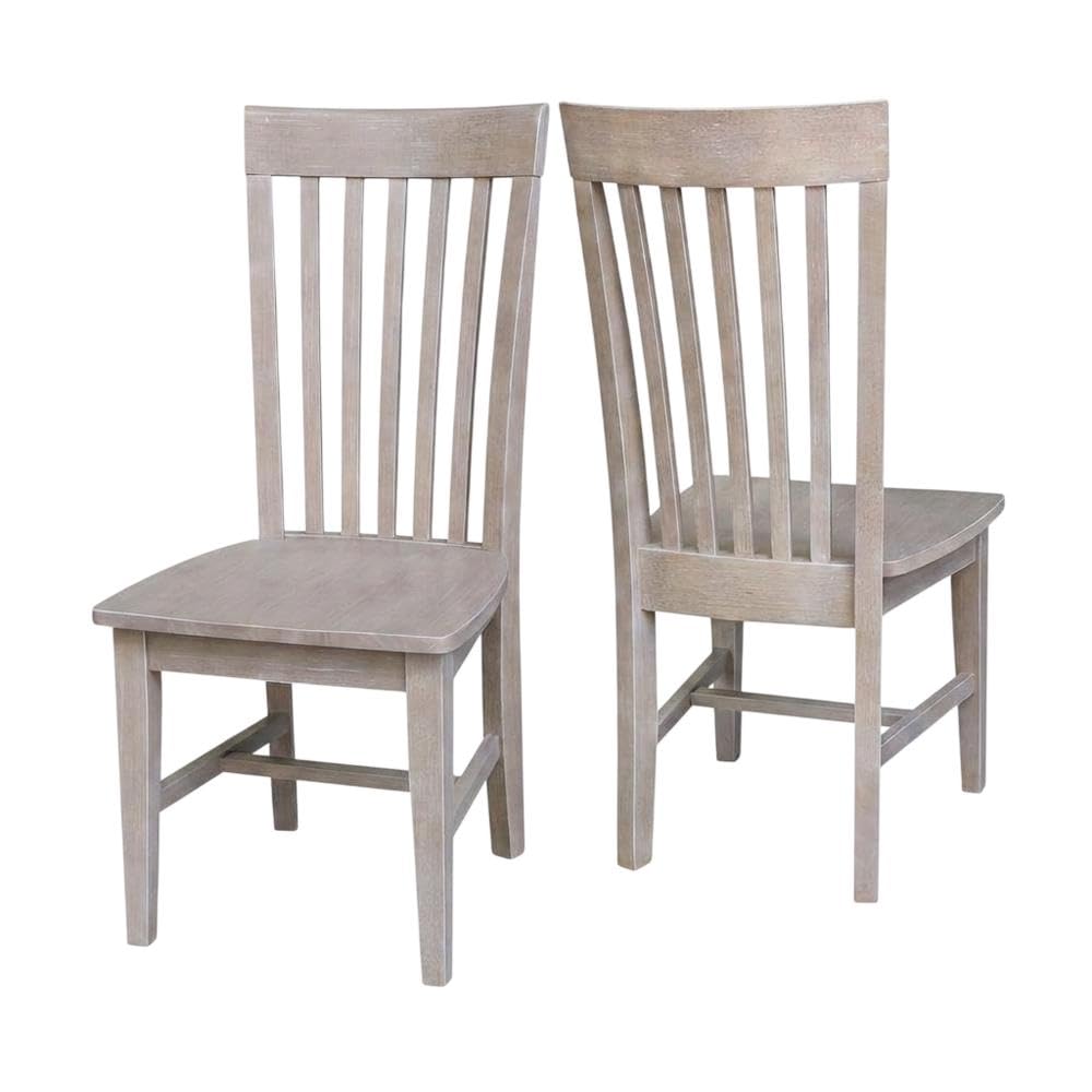 Solid Wood Dining Chair with Mission-Style Frame by Furnifact – Wood, Washed Gray Taupe, Pack of 2