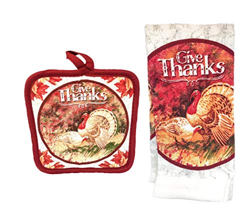 Flomo Thanksgiving Holiday Thankful Give Thanks Kitchen Pot Holder, And Towel Set ('Give Thanks' Pot Holder & Towel Set) #TOP1