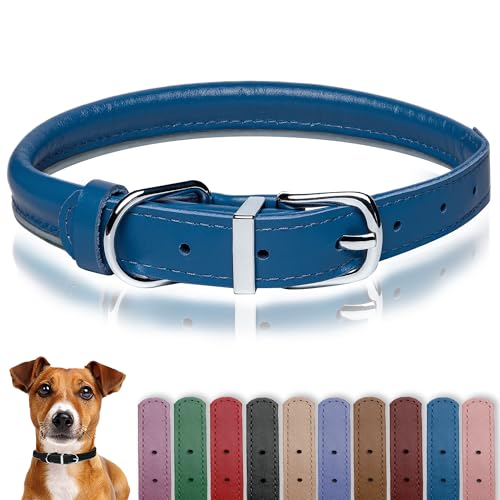 OOPSDOGGY Rolled Leather Dog Collar Reflective Roll Collars for Small Medium Large Dogs Puppy (Dark...