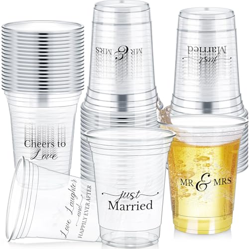 Jingmore 50 Pcs Wedding Plastic Cup 12 oz Wedding Disposable Cups for...
