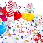 168 Pcs Happy Birthday Decorations, Dots Design Birthday Party Supplies Includes Disposable Party Plates and Napkins,Cups,Tablecloth,Banner,Balloons,Honeycomb Centerpieces for Boys Girls, Serves 24 - Image 3