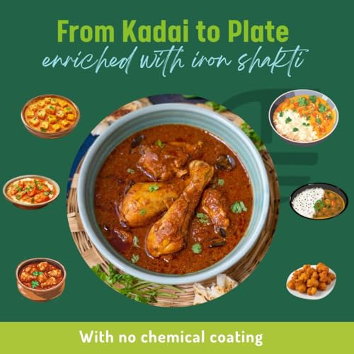 Image of EARTHFIT Cast Iron Kadai 10 Inches with Twin Handles | Durable Iron Kadhai for Cooking and Deep Frying | Pre-Seasoned Kadai Cast Iron for Healthy Cooking
