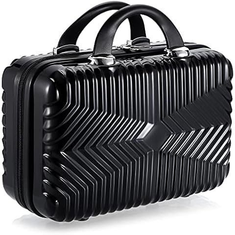 Tolida Makeup Travel Case, Hard Shell Cosmetic Organizer Bag with Elastic Band, Portable Mini ABS Carrying Suitcase Waterproof, Travel Bag for Toiletry, Lipstick, Eyeliner, Skin Care, (Black) Cover
