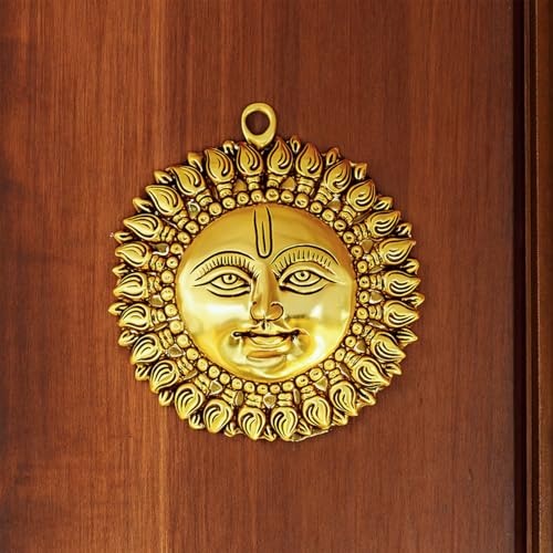 Image of Ekhasa 100% Pure Brass Sun for Vastu & Positivity (6.4 Inch) | Brass Metal Sun Idol Face Wall Hanging & Wall Decor | Surya Bhagavan Idol | Pital Surya Dev Wall Hanging Vastu for Main Door Entrance