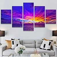 SIGNWIN 5 Panel Canvas Wall Art Modern Art Coastal Colorful Multicolor Photography Romantics Sunset for Home Decorations Ready to Hang - 60